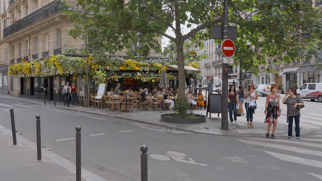 Corner Cafe in Paris, France. Slowed to half speed