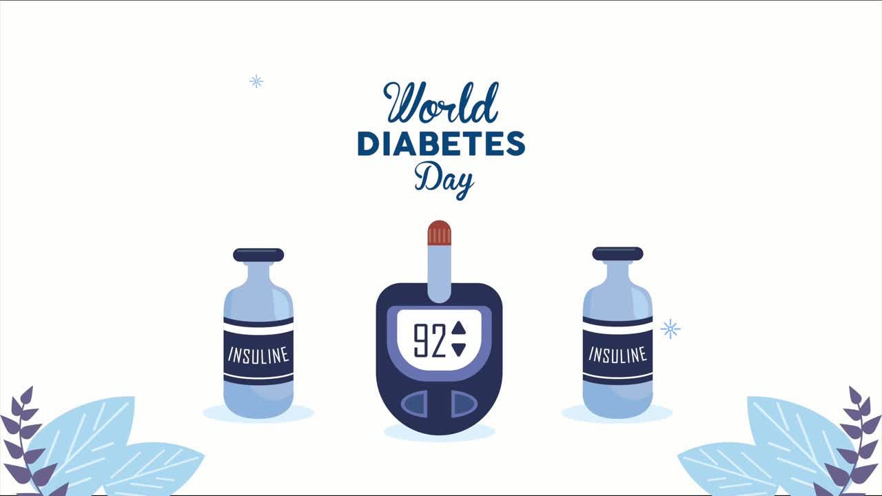 world diabetes day lettering with glucometer and insuline bottles