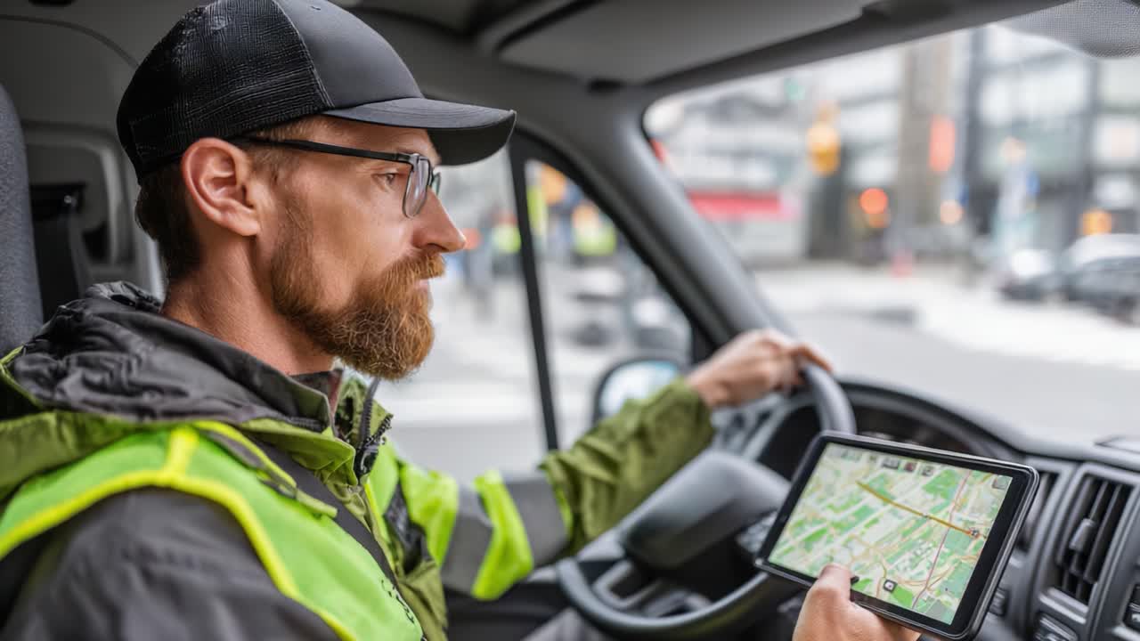 A Focused Driver Navigating City Streets Using a Digital Map on a Tablet While Operating a Vehicle in an Urban Environment