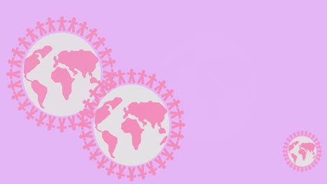 Animation-of-multiple-pink-globe-logo-and-breast-cancer-text-appearing-on-white-background