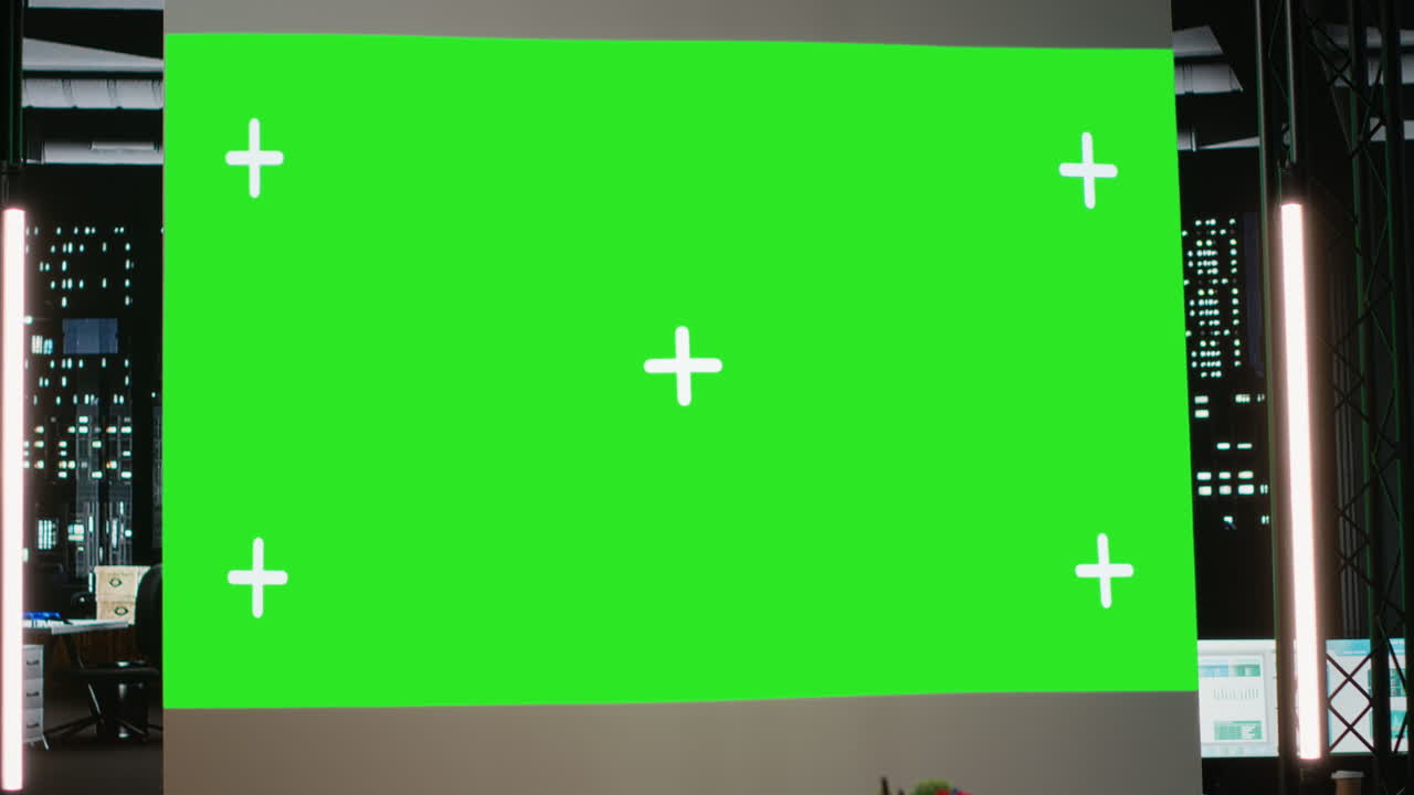 Empty boardroom in a global enterprise shows chroma key projections