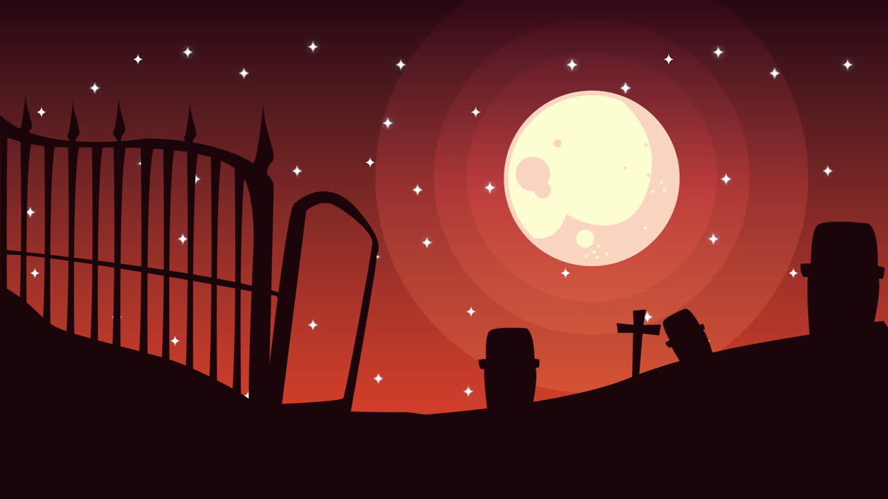 묘지 장면과 함께 행복한 할로윈 애니메이션