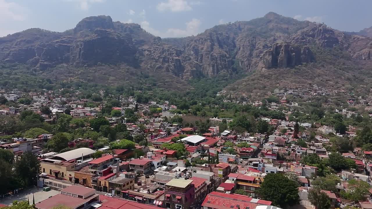 Tepoztlan, Morelos, viewed from drone, sunny day