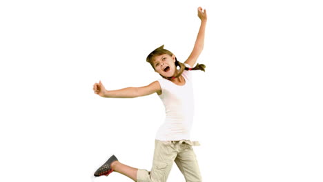 little girl jumping on white background