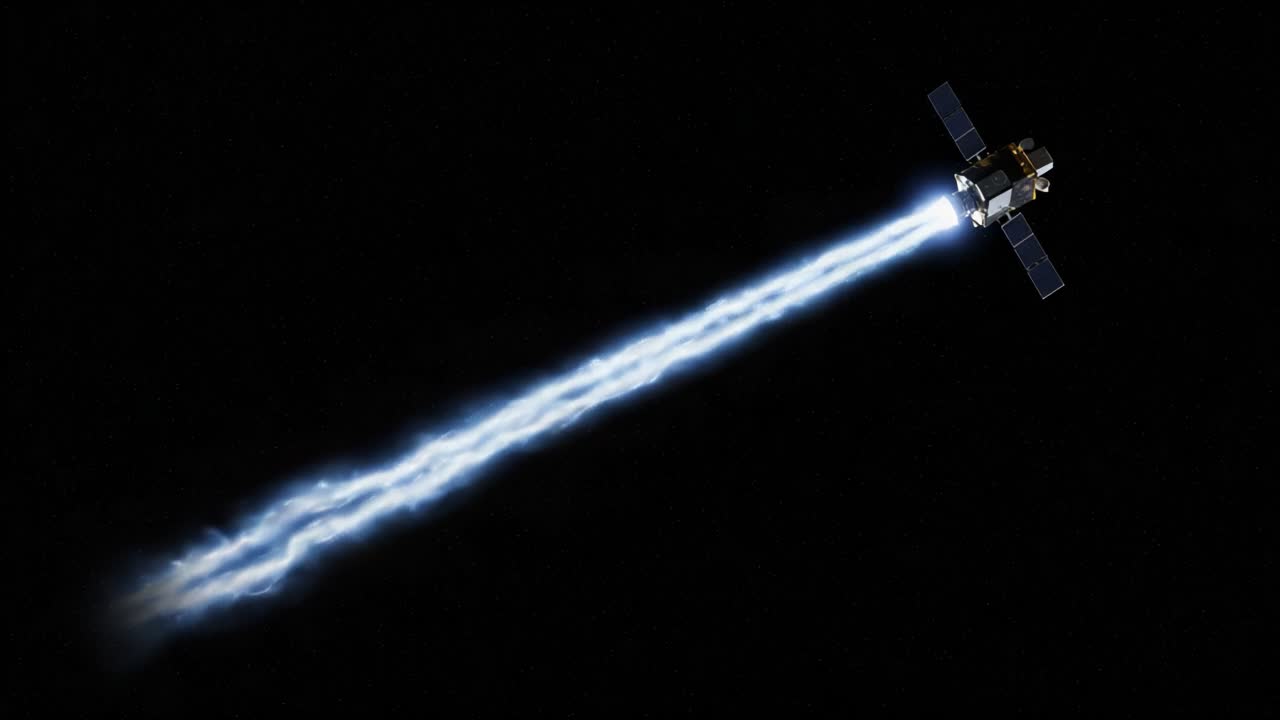 A High-Energy Spacecraft Propelling Through the Cosmos with Bright, Luminous Plasma Emission Contrails Against the Infinite Blackness of Space
