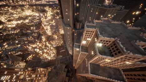 Aerial-view-of-skyscrapers-in-downtown-in-the-evening