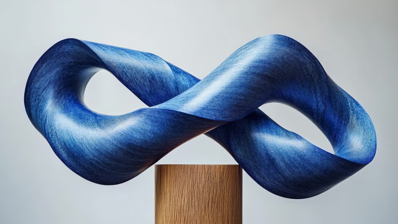Blue Infinity Sculpture on Wooden Pedestal