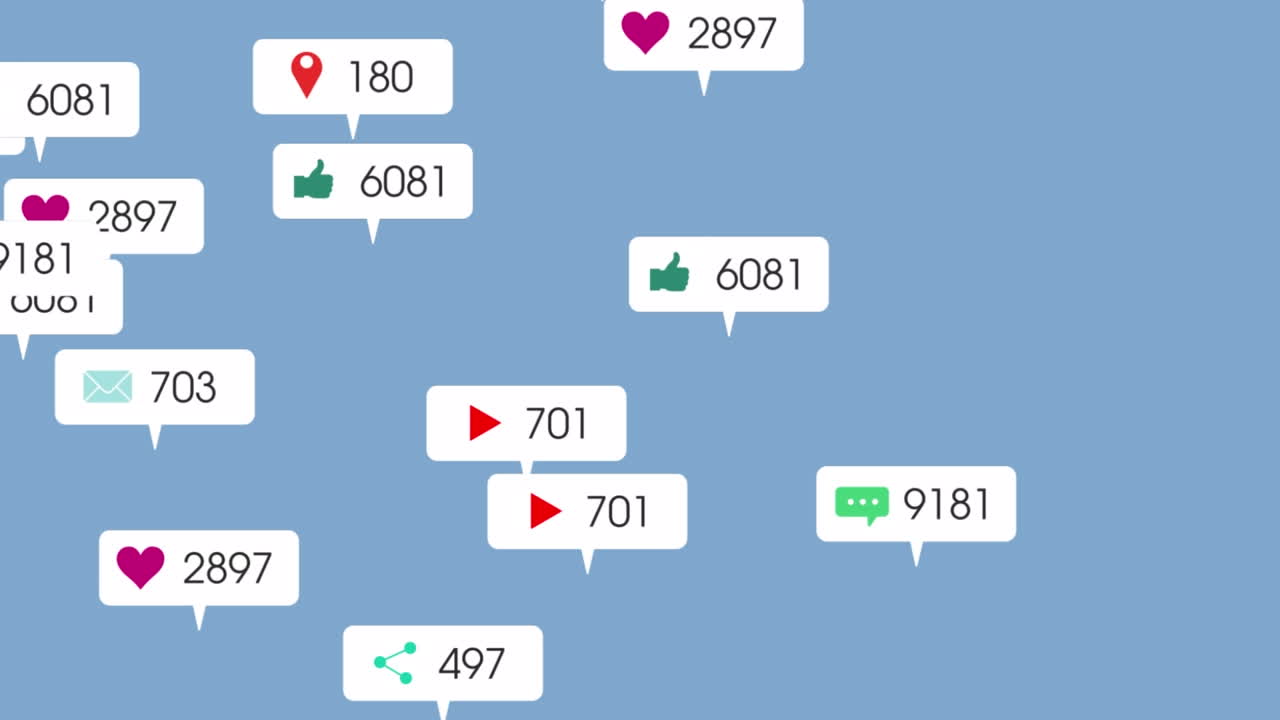 블루 배경 위의 소셜 미디어 데이터 처리의 애니메이션