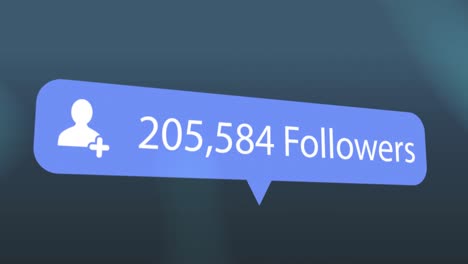 animación del icono del perfil con aumento de seguidores en la burbuja de habla en fondo de gradiente azul