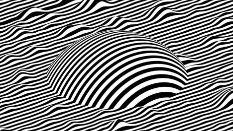 black and white stripes waving surface with moving sphere shape on top of it. modern isometric background loop animation. 3d rendering.