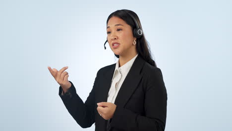 Asian-woman,-call-center-and-consulting