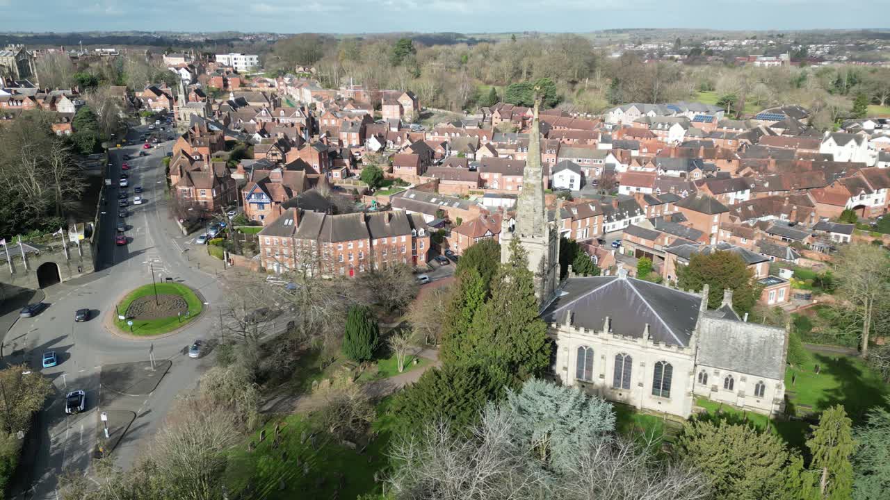 Iglesia de San Nicolás, Warwick, Warwickshire, Reino Unido. Dron, Aéreo