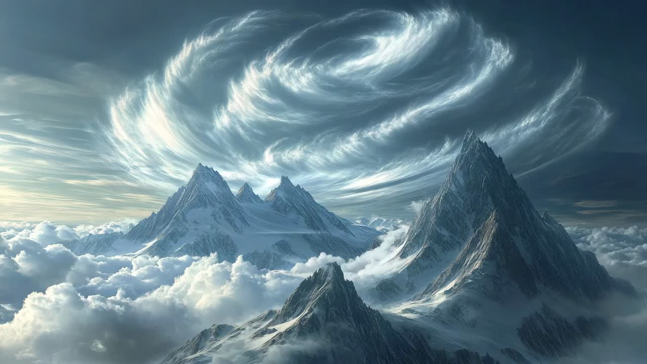 Majestic Mountain Peaks Piercing Through a Dramatic Cloudscape