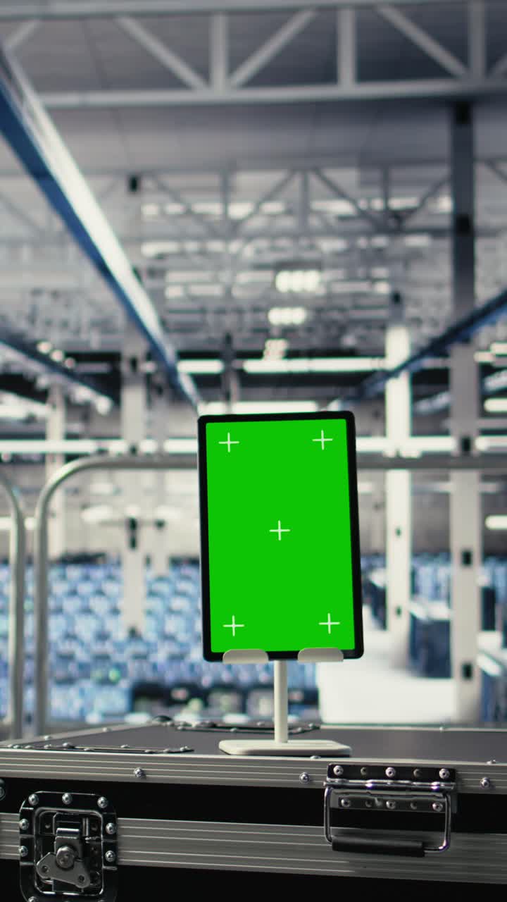 Vertical Video Green Screen Tablet In Server Room In Front Of Admins Optimizing Ai Systems