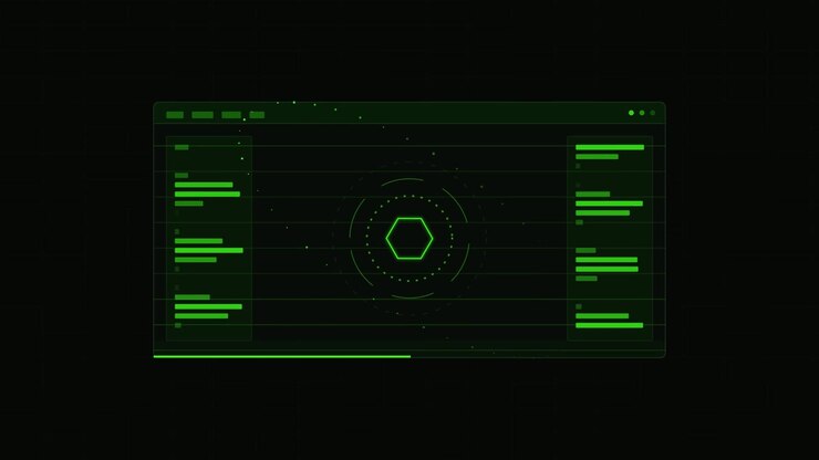 Futuristic Green Digital Interface with Hexagon Data Visualization