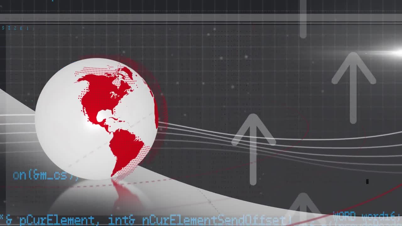 블랙 배경에 움직이는 글로브, 화살표 및 정보와 인터페이스의 애니메이션