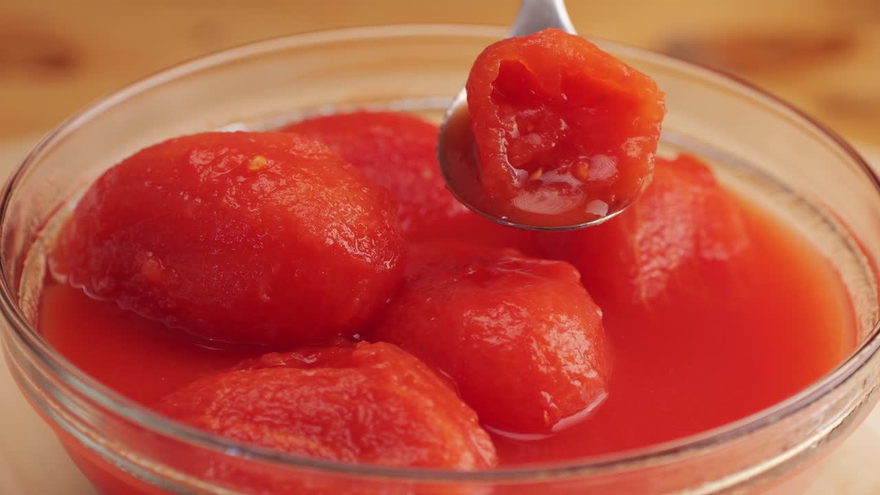 Canned Tomatoes in Glass Bowl