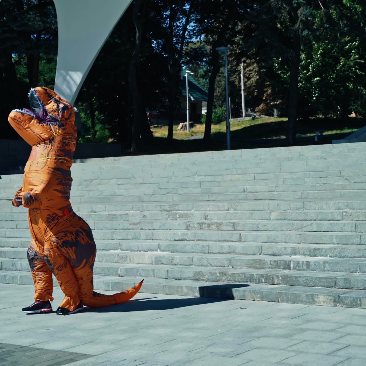 Dinosaur costume in city