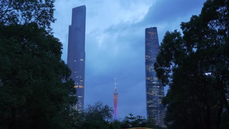 storm sky guangzhou city downtown famous skyscrapers tower panorama 4k china