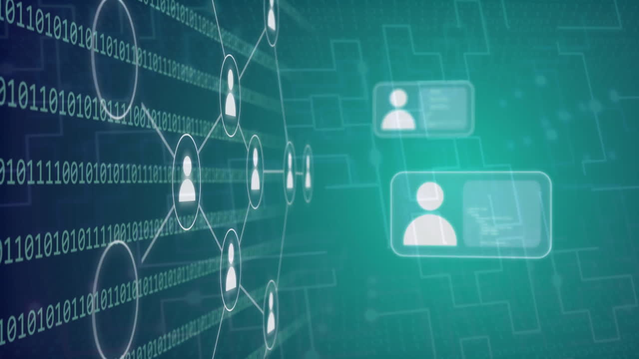 animación de la red de iconos de personas y perfiles sobre el procesamiento de datos