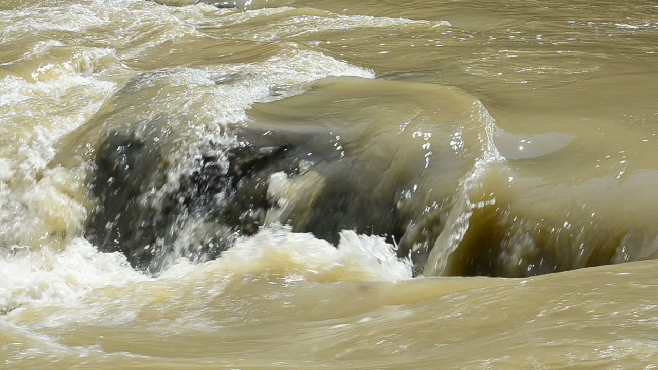 Rough streams of the mountain river. Rifts and falls