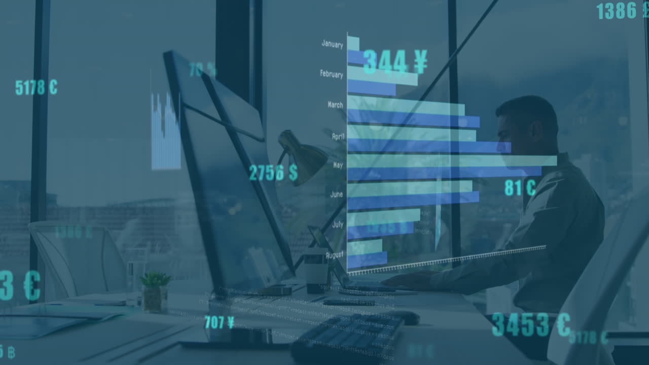 animazione dell'elaborazione dei dati finanziari sull'uomo utilizzando il computer