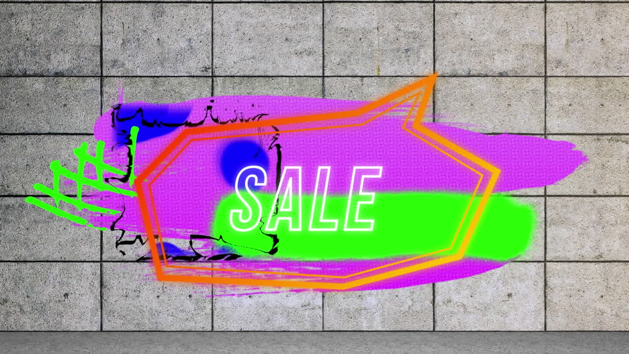 추상적인 배경 위의 레트로 스피치 버블에서 판매 텍스트의 애니메이션