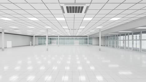 the lighting in the empty hall of the supermarket lights up and goes out in succession.