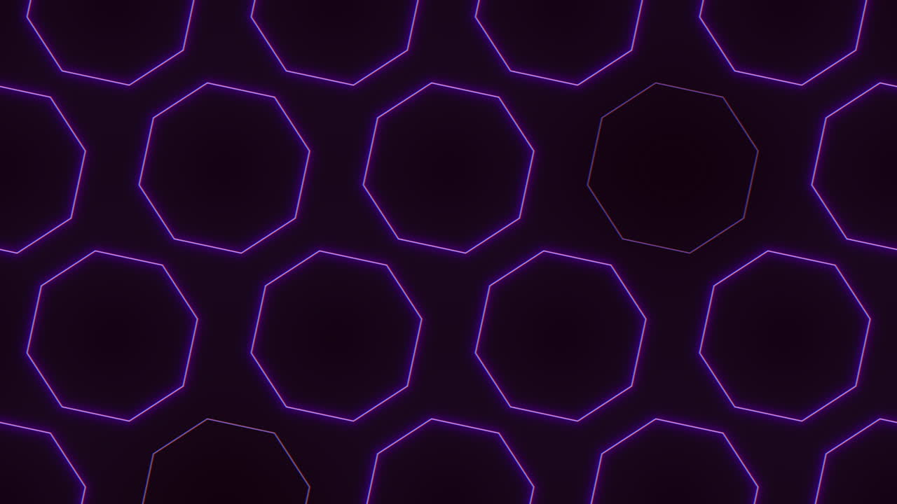 un hexágono púrpura de neón sobre un fondo negro