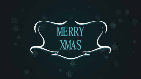 merry xmas and retro frame with fall snowflakes on blue gradient