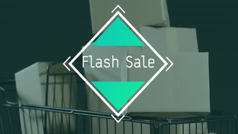 animation of flash sale text over gift boxes in trolley