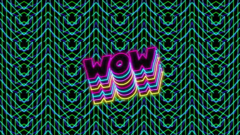 animación del texto wow sobre el fondo del caleidoscopio