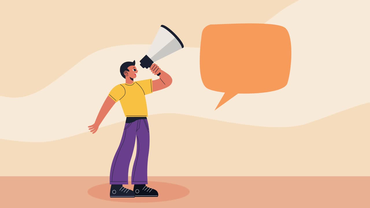 man using megaphone device animation