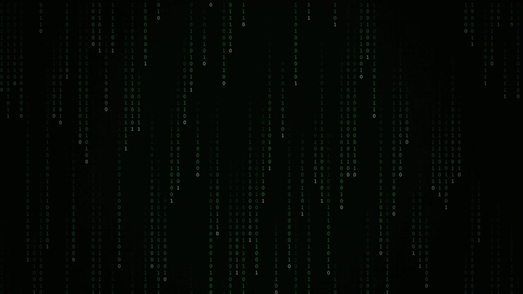 Herabströmender digitaler Binärcode auf dunklem Hintergrund