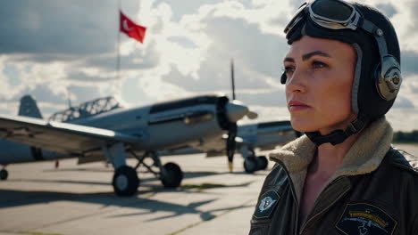 una piloto posando en un espectáculo aéreo