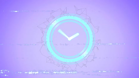 Animation-of-clock-moving-fast-and-network-of-connection-with-glitch