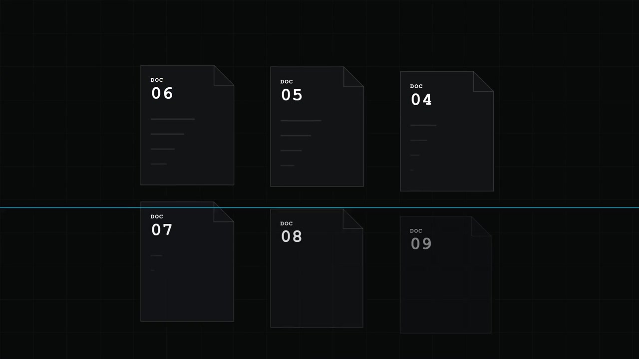 Icone di documenti digitali che appaiono su sfondo scuro