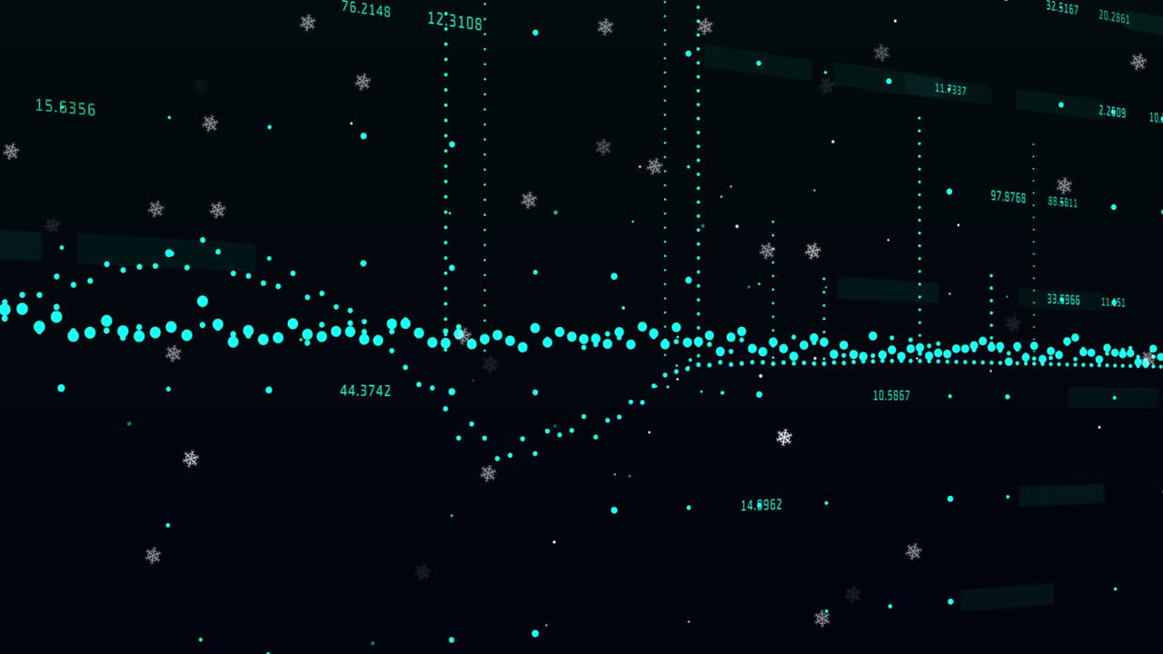 Animation of data processing and white particles floating against black background