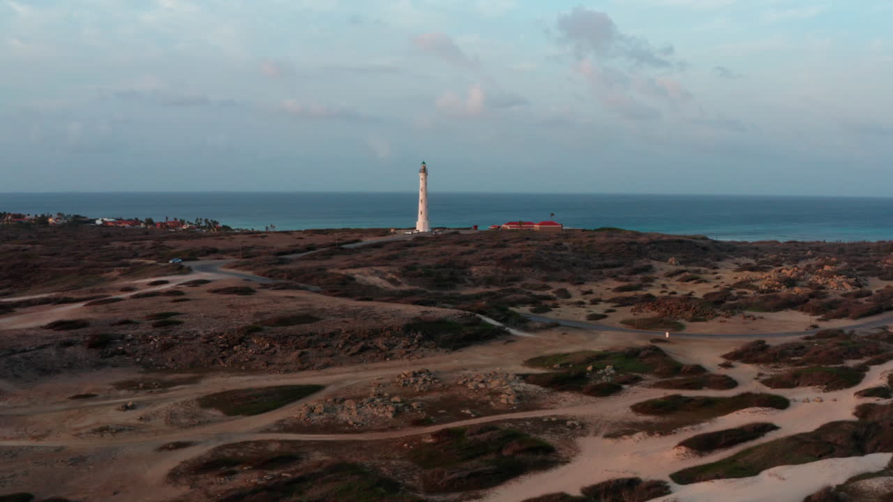 Aerial View of Lighthouse on Curacao Coast at Sunset