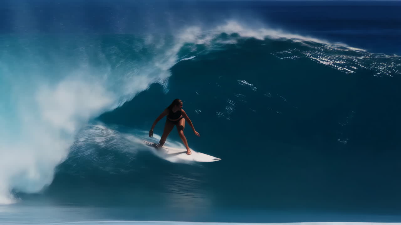 Woman Surfing on a Large Ocean Wave