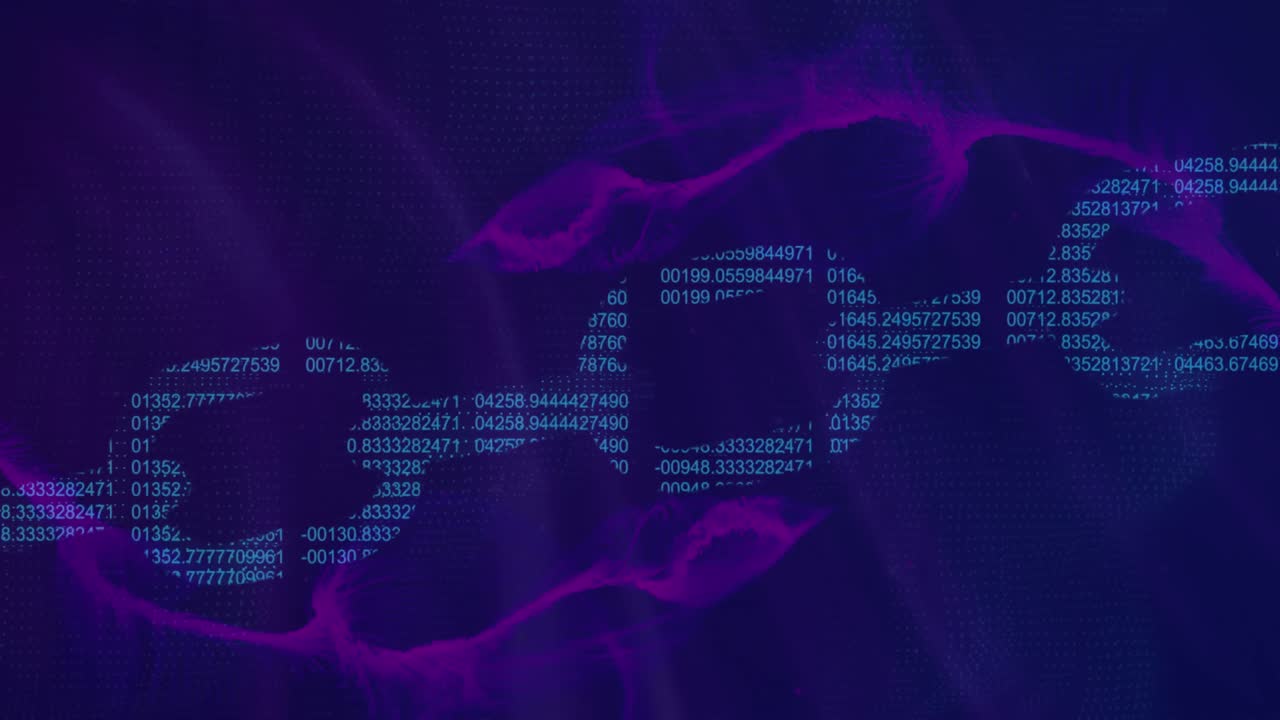 animación de números cambiantes que forman una cadena de bloques sobre ondas dinámicas contra un fondo abstracto