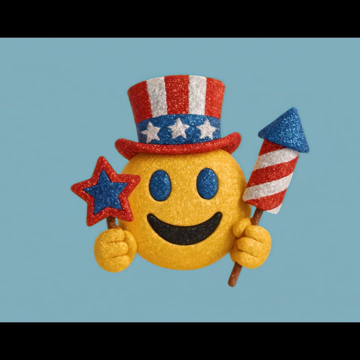 Personaje emoji patriótico brillante celebrando el Día de la Independencia