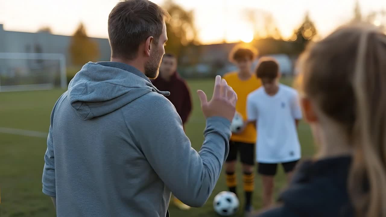 Fodboldtræner instruerer teenagespillere