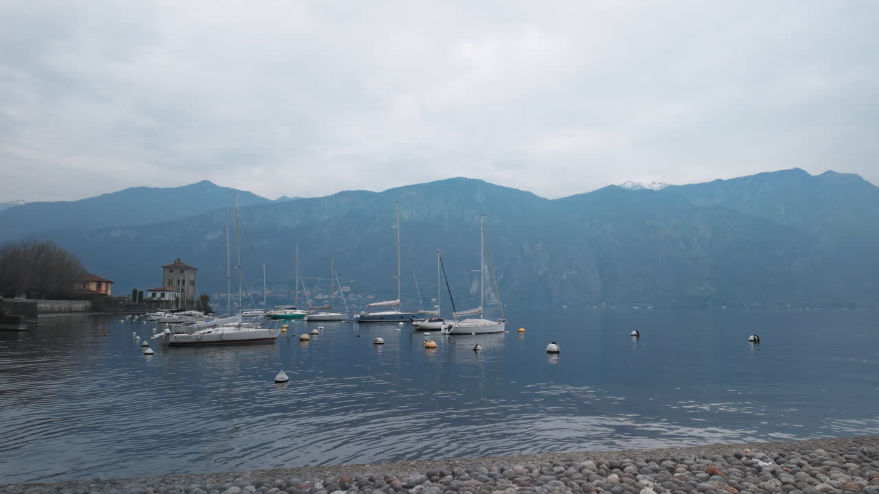 Panoramic view of marina near Bellagio, Lake Como, Italy