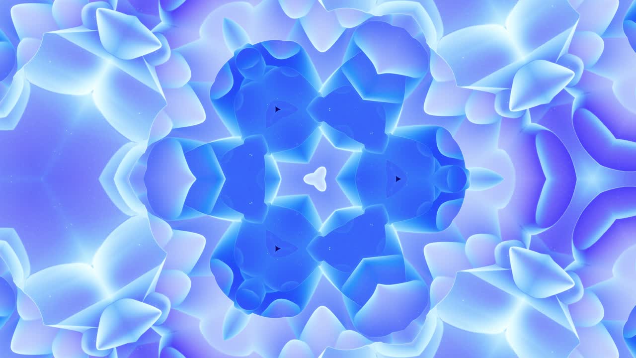 Smooth looped animation of 3d abstract soft matte shape like flower or mandala, symmetrical structure of blue purple velvet material interspersed sequins, changes shapes smoothly cyclical. Gradient