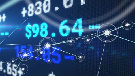 animation of financial data processing over network of connections