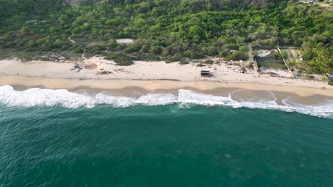 Playa-Bacocho,-Puerto-Escondido-from-the-Sky-,-Oaxaca