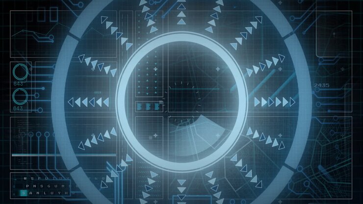 Animation of scope scanning over data processing on black background