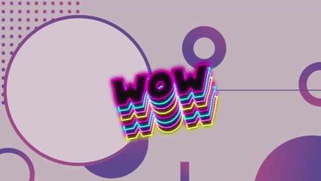 Texto-De-Neón-Wow-Con-Efecto-De-Sombra-Contra-Formas-Abstractas-De-Color-Púrpura-Sobre-Fondo-Gris