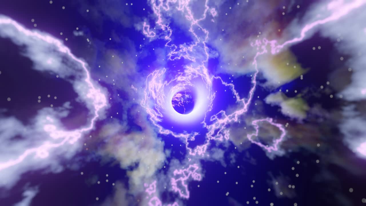 un agujero de gusano en el tiempo y el espacio, moviéndose a la velocidad de la luz. salto abstracto en el espacio en el hiperespacio entre estrellas coloridas. volando a través de nebulosas o cúmulos de gas. bucle sin costuras, animación 3d en 4k